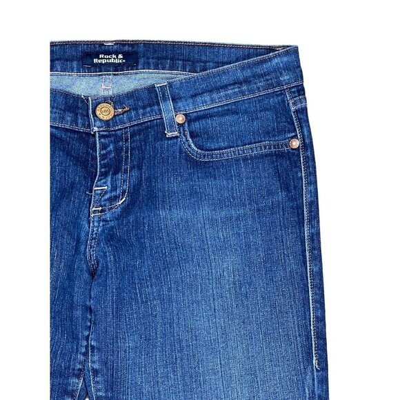 Rock & Republic Jeans Womens Size 29 Blue Denim Flare Leg Stretch Low‎ Rise - Picture 4 of 13